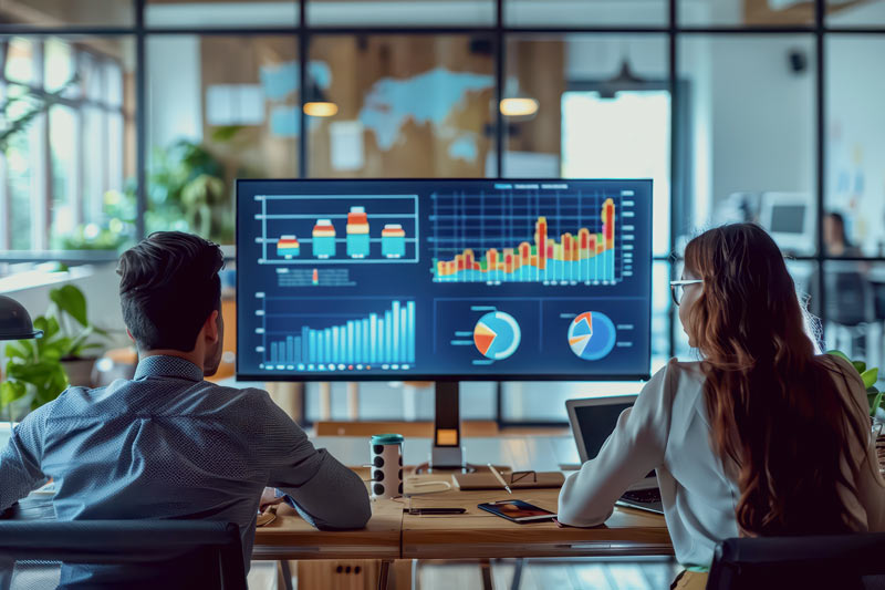 marketing specialists analyzing data